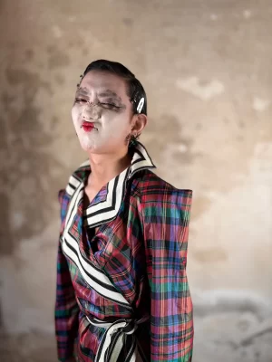 Multicolor check print overcoat