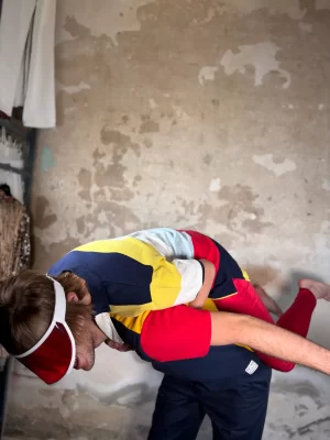 White and red leather visor