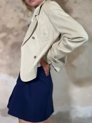 Fitted cropped leather jacket