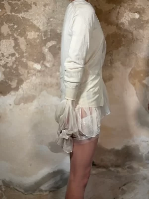 White cashmere cardigan with veil