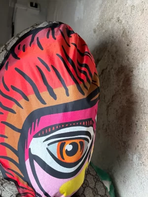 Hooded scarf with print and monogram