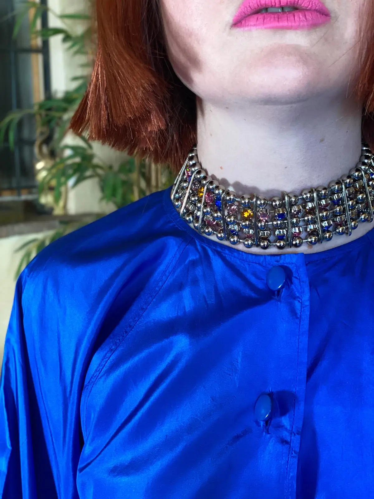 AC0069_2 Wide choker with colorful Swarovski crystals by Premiere Etage Paris