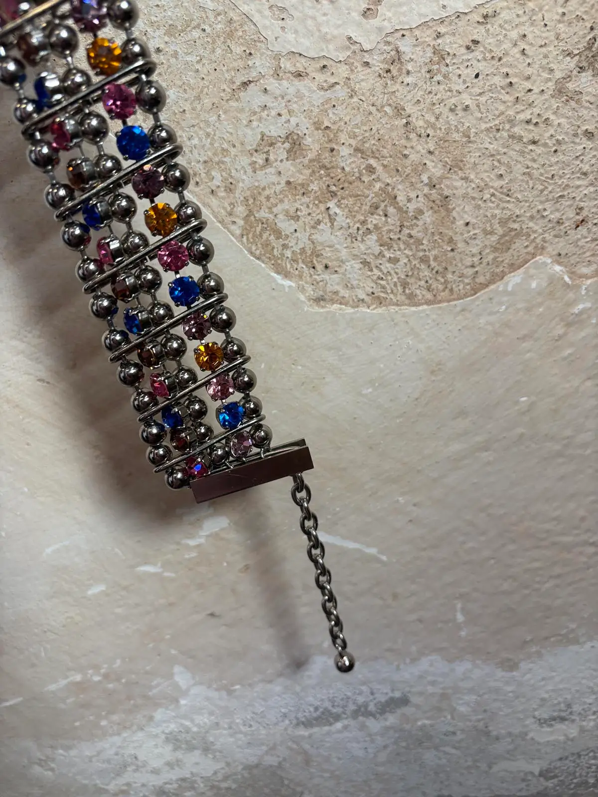 AC0069_9 Wide choker with colorful Swarovski crystals by Premiere Etage Paris